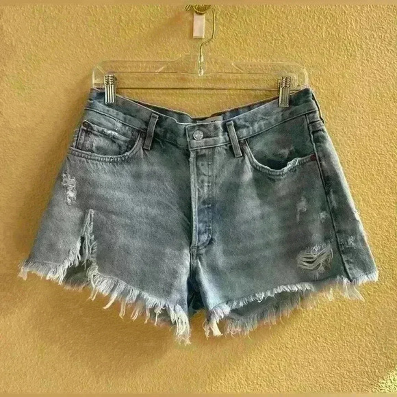 AGOLDE “Parker” Vintage Blue Denim Distressed Cut-Off Shorts Size 29 EUC! - Picture 3 of 10